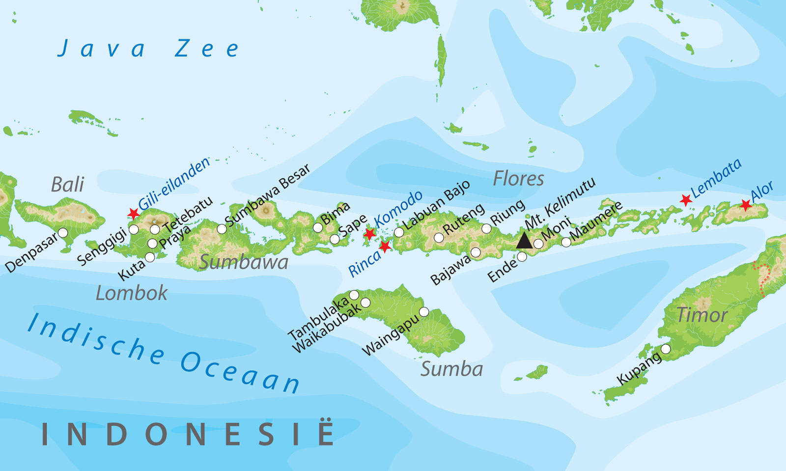 De kaart  van de kleine Sunda Eilanden