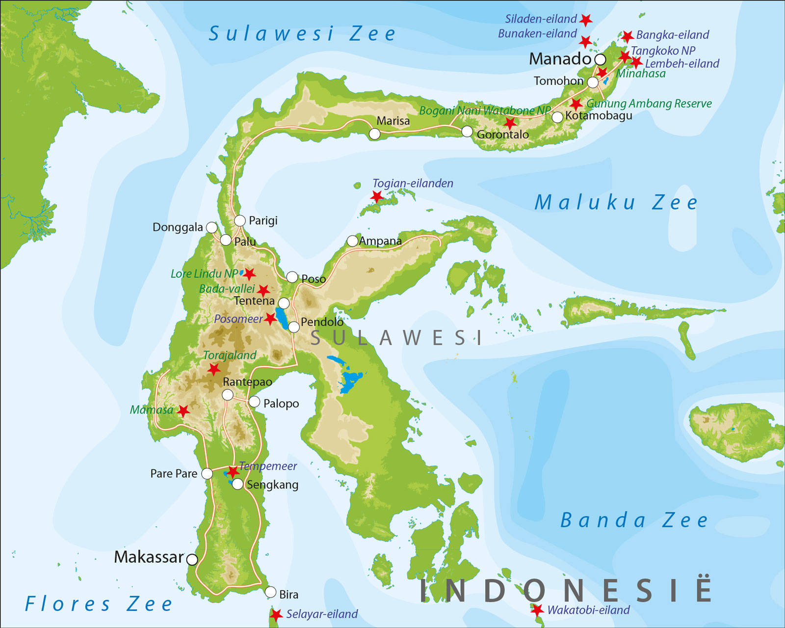 De kaart van Sulawesi 