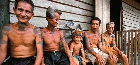 Bouwsteen Borneo Neusapen, orang oetans en Iban stammen